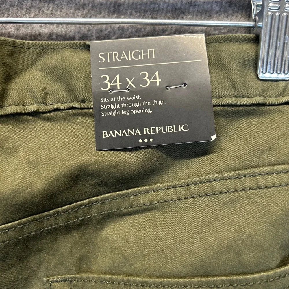 Banana Republic Mens Straight Leg Pants 34x34 Olive Green Cotton Stretch 793318